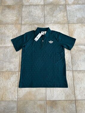 adidas Dark Teal Trefoil Zip Polo